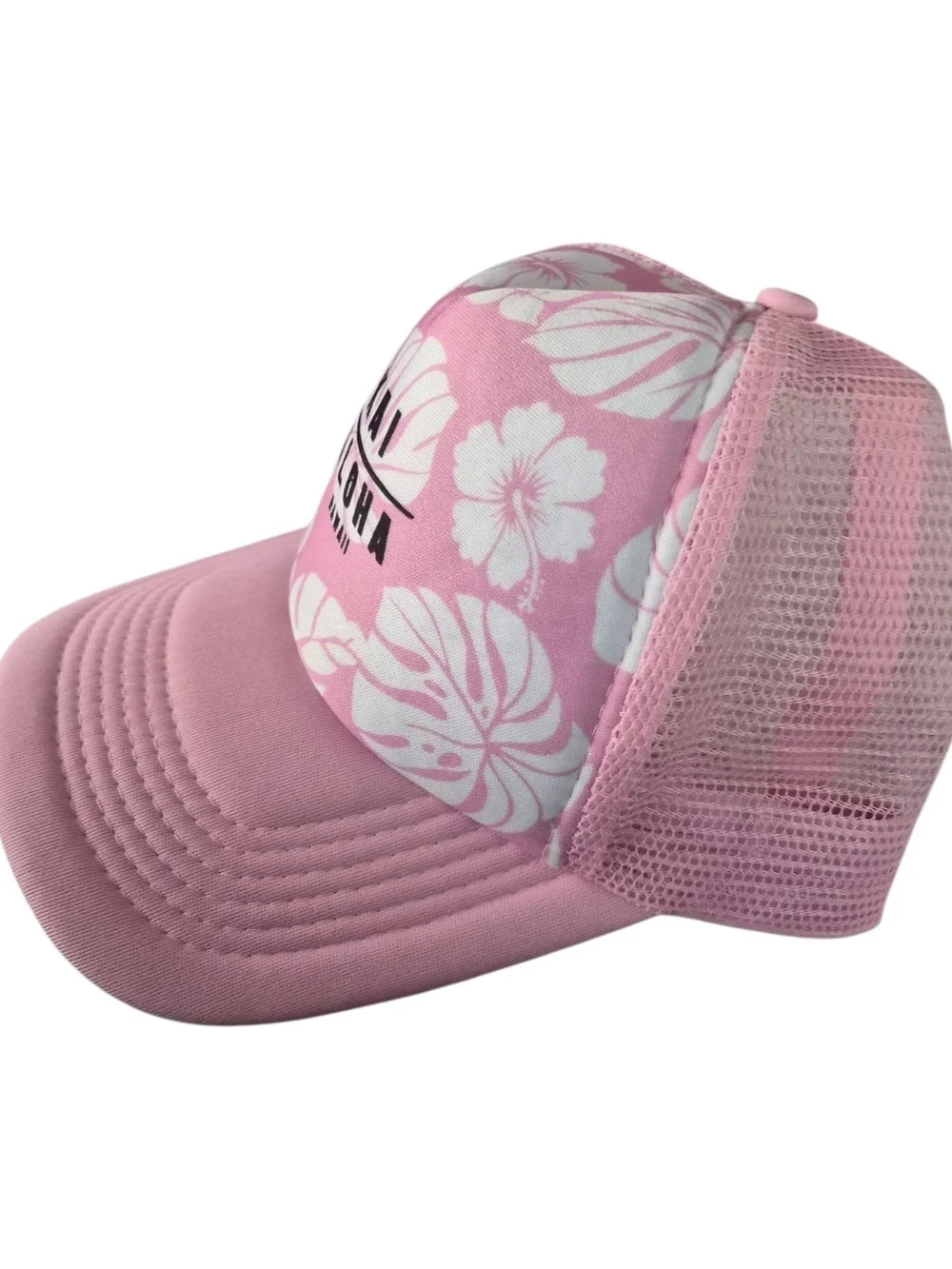 Hibiscus Hawaii Trucker Hat & Pink Purple Mesh Shoulder Beach Purse Bag Set